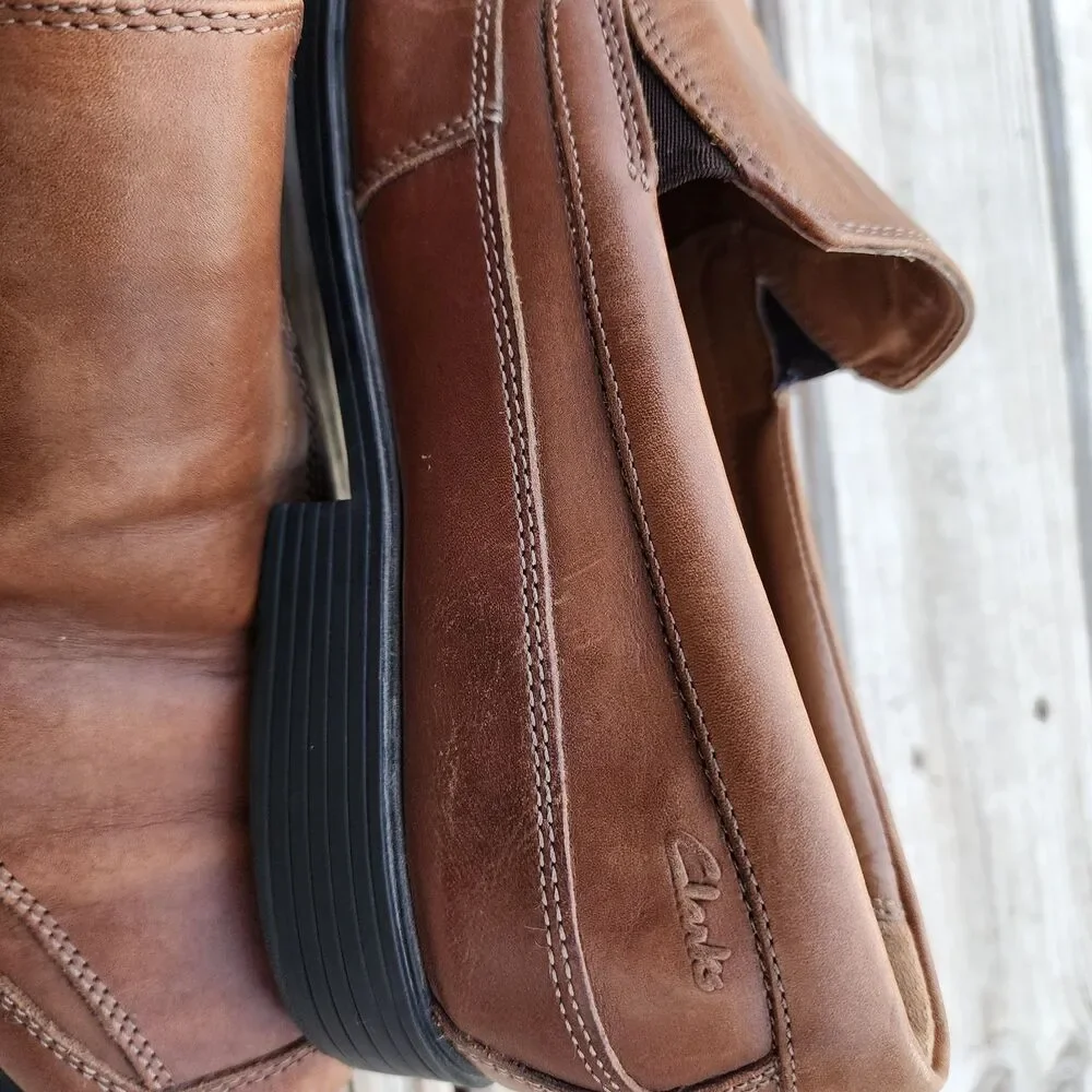 Clarks Collection Shoes Men Sz 12M Brown Leather Slip On Dress Soft Cushion